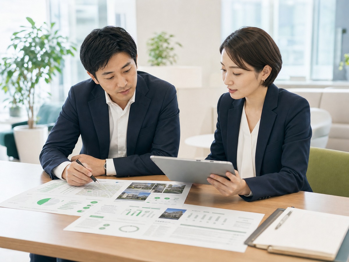 不動産チームが物件レポートを確認する様子